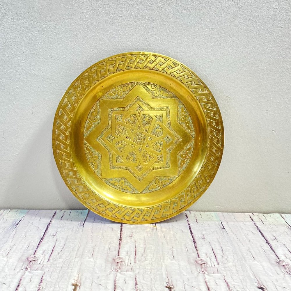 Vintage Islamic Brass Tray, Plate with handmade engraved ornaments the middle